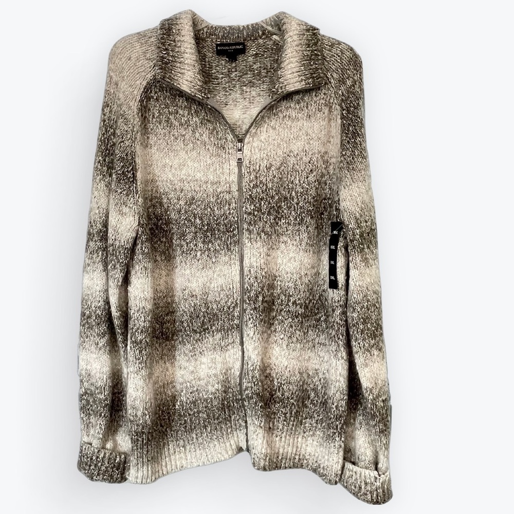 Banana Republic full-zip, cotton wool blend sweater, shades of gray, XXL NEW